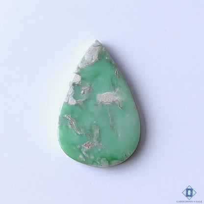 cabochons4sale, natural green variscite pear cabochons with soft botanical-style markings, subtle color variation and smooth polished gemstone surfaces held between fingers