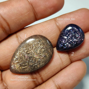 Cross Fire Rainbow Lattice Sunstone & Iolite Gemstones for Jewelry Making | Premium Quality
