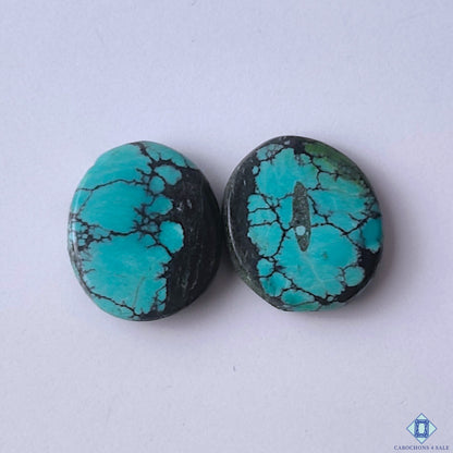 cabochons4sale, natural blue turquoise oval cabochons with distinctive mineral texture and smooth polished surfaces held between fingers