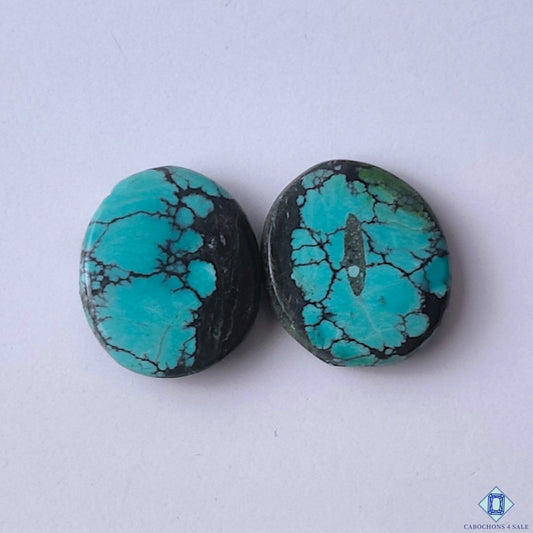 cabochons4sale, natural blue turquoise oval cabochons with distinctive mineral texture and smooth polished surfaces held between fingers